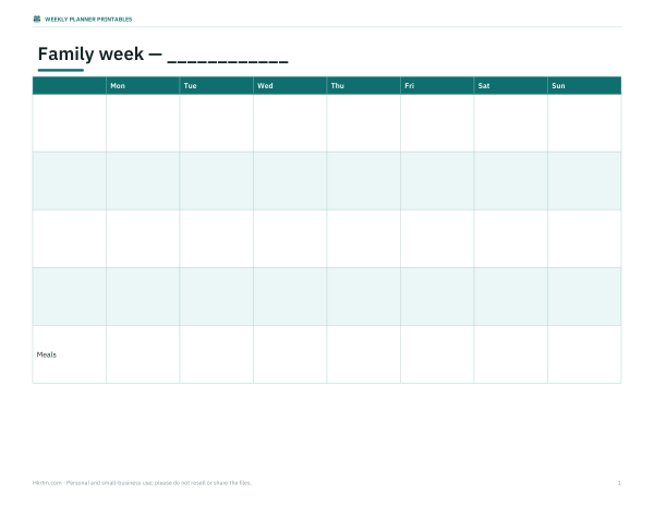 Preview of Family Weekly Schedule Printable